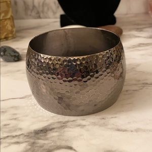 Heavy hammered gun metal wide domed bangle
